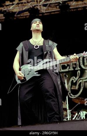 Milan Monza Italy 2000-06-10 : Oliver Holzwarth bassist of Demons & Wizards at the Gods Of Metal at the Brianteo stadium Stock Photo