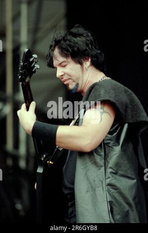 Milan Monza Italy 2000-06-10 : Ritchie Wilkinson guitarist of Demons & Wizards at the Gods Of Metal at the Brianteo stadium Stock Photo