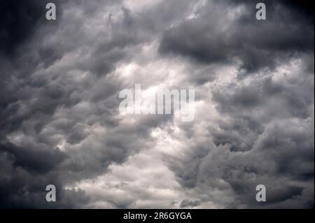 Cumulus congestus clouds with dramatic ominus clouds overhead. Stock Photo