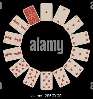 circle shape hearts playing cards isolated on black, abstract art illustration Stock Vector