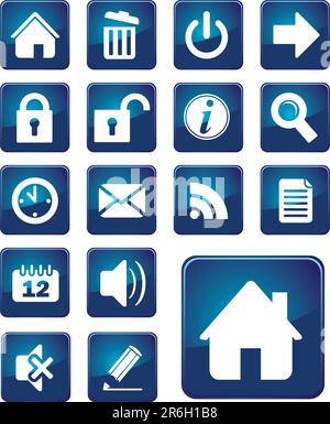 set of blue elegant simple icons Stock Vector