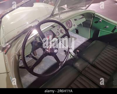 ROMANSHORN, SWITZERLAND - JUNE 4, 2023: Vehicle interior of British classic vehicle Jaguar XK120 in the Romanshorn's privat museum Stock Photo