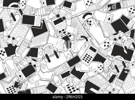 Black and white electronic product texture background. Stock Vector