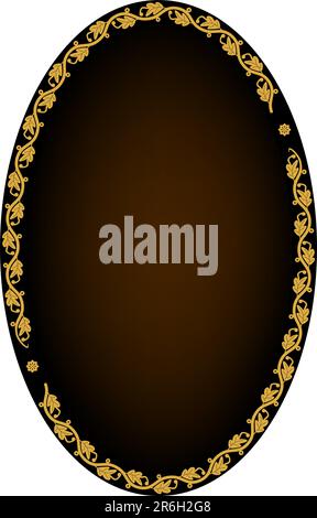 Oval frame made of golden leaves on dark background. AI 8 compatible eps file Stock Vector