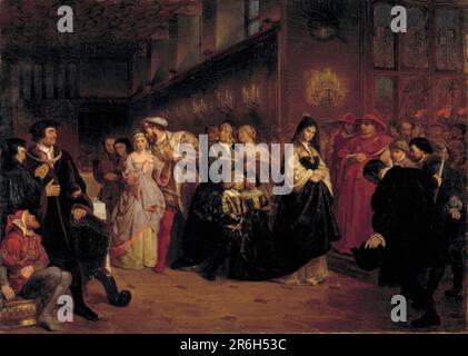 The Courtship of Anne Boleyn. Date: 1846. oil on canvas. Museum: Smithsonian American Art Museum. King Henry VIII. Stock Photo