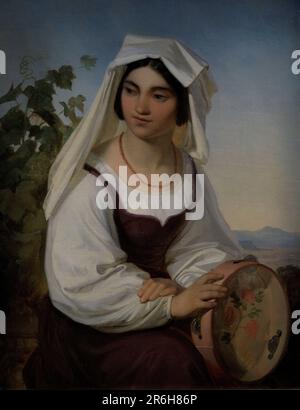 Alexander Heubel (1813-1847). Latvian painter. Italian Woman from Albano, 1840s. Oil on canvas (66,5 x 86,5 cm). Latvian National Museum of Art. Riga, Latvia. Stock Photo