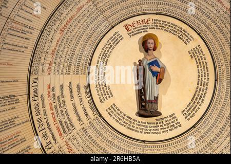 Lund Cathedral Astronomical Clock with St. Lawrence and the gridiron, Lund, May 22, 2023 Stock Photo
