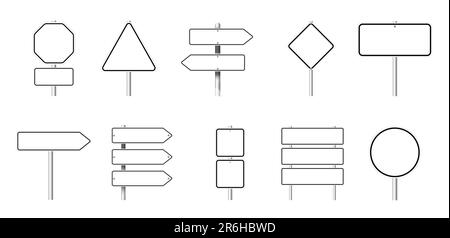 Different blank road signs on white background, collage design Stock Photo