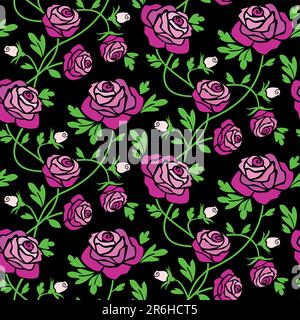 Romantic red roses seamless pattern at black background, repeating design.Full scalable vector graphic, change the colors as you like and 300 dpi JPG. Stock Vector
