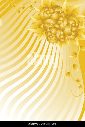 gold roses on a wavy abstraction background Stock Vector