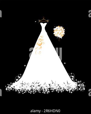 Wedding dress white on hangers Stock Vector