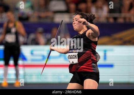 Haruka Kitaguchi, of Japan, makes an attempt in the Women javelin throw ...