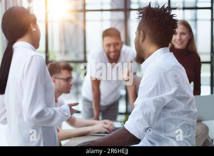 Welcome to our team Handshake while working in a creative office. Success concept Stock Photo