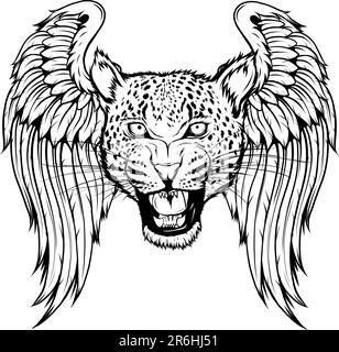 Leopard face with wings on white background Stock Vector