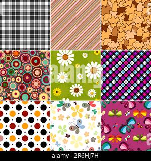 Collection geometric and floral seamless patterns (vector) Stock Vector