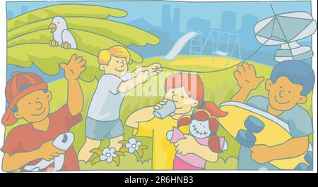 Four kids playing in the park illustration Stock Vector Image & Art - Alamy