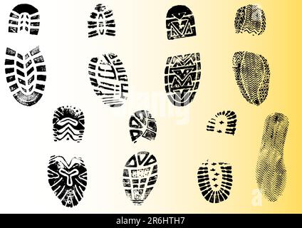8 Shoeprints - Highly detailed transparent vectors so they can be overliad onto other graphic elements Stock Vector