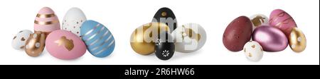 Set of beautifully decorated Easter eggs on white background Stock Photo