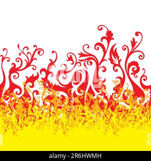 vector floral ornament In flame style (horizontal seamless) Stock Vector