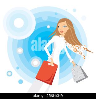 vector illustration of shopping stylish young woman Stock Vector