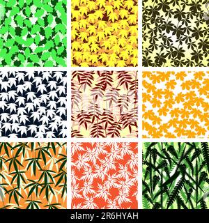 Set of editable vector seamless tiles of leaves Stock Vector