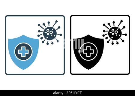 virus protection icon. icon related to immune, flu germ, antiseptic, hygiene shield. Solid icon style design. Simple vector design editable Stock Vector