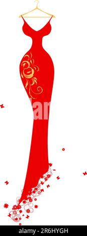 Evening dress red on hangers Stock Vector