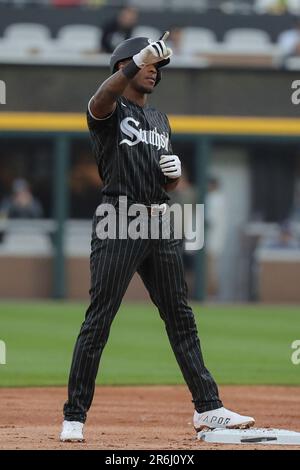 Chicago White Sox shortstop Tim Anderson looks skyward after his fielding  error in the ninth inning of a baseball game against the Miami Marlins,  Saturday, June 10, 2023, in Chicago. The Marlins