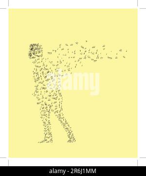 man from music notes on an yellow background Stock Vector