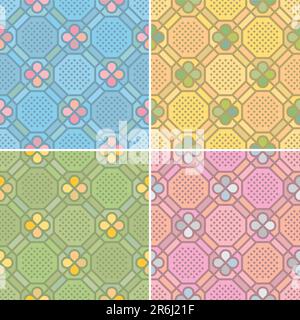set of seamless patterns in 4 color variations, perfectly tile-able both horizontally and vertically; scalable and editable vector illustrations Stock Vector