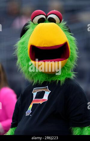 The mascot of the Pittsburgh Pirates, the Pirate Parrot, wears a Pride