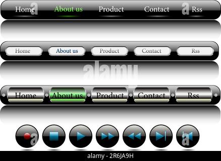 Web navigation and buttons for player Stock Vector