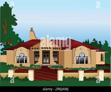 Typical home found in the Southwestern USA made with adobe bricks which kept the home cool in the arid heat. Stock Vector