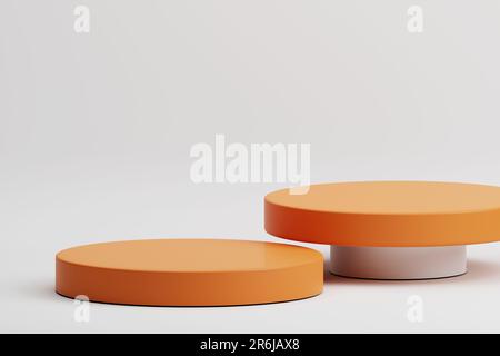 3D render orange surface double rounded product display podium on white copy space background Stock Photo