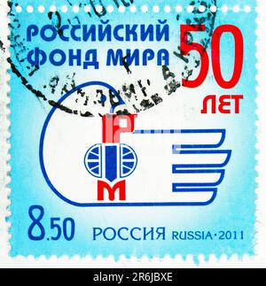 MOSCOW, RUSSIA - JUNE 3 2023: Postage stamp printed in Russia shows 50th Anniversary of the Russian Peace Foundation, serie, circa 2011 Stock Photo