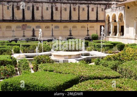 View of Char Bagh located in the third courtyard of Amer fort, Rajasthan, India. Stock Photo