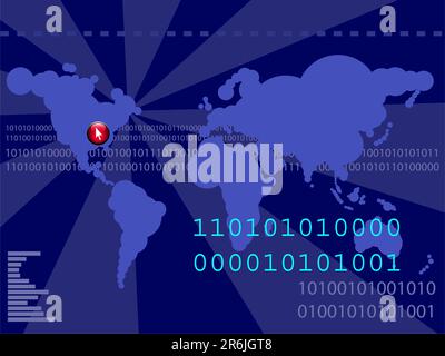 Futuristic world map with binary codes - ones and zeros. Vector image - colors and elements can be changed Stock Vector