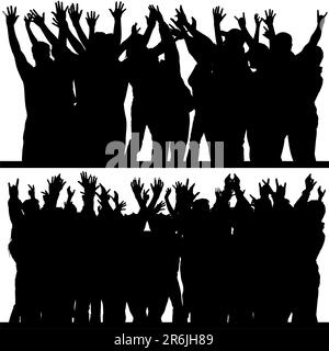 Hands Up Silhouettes 4 - High detailed black & white people illustrations Stock Vector