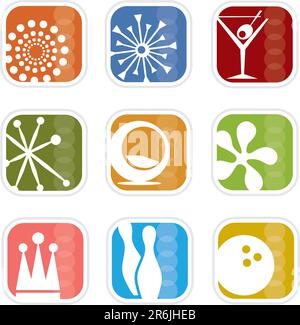 Colorful and stylish set of icons of retro symbols; Easy-edit layered vector art Stock Vector