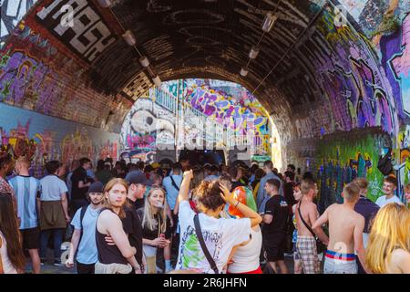 London, UK, Shoreditch, 9th May 2023, Save Our Scene Hosts a Secret Rave in Shoreditch in Fleet Street Hill featuring artist Issey Cross Ehimetalor Unuabona/Alamy Live News Stock Photo