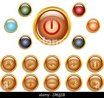 vector illustration of a set of a gold media buttons. Stock Vector