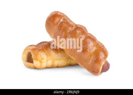 Delicious homemade sausage rolls isolated on white Stock Photo