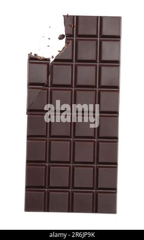 Bitten dark chocolate bar isolated on white, top view Stock Photo