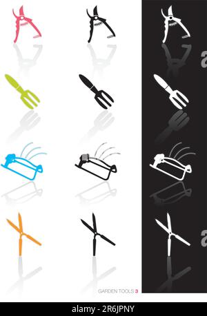 Colorful set of icons of garden tools in 3 styles; Easy edit vector art Stock Vector