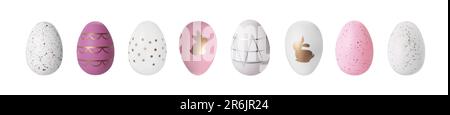 Set of beautifully decorated Easter eggs on white background Stock Photo