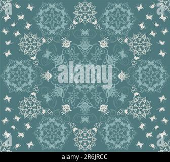 Seamless green flowers and butterflies pattern vector illustration Stock Vector