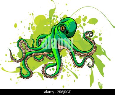 Vector green octopus icon. Under the sea illustration with cute funny ocean animal. Stock Vector