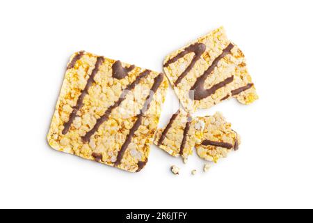 Puffed corn crackers chocolate covered isolated on the white background. Stock Photo