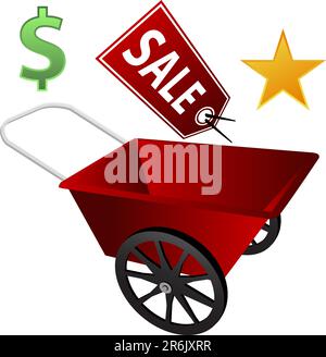 An image of a wheel barrow and icons. Stock Vector