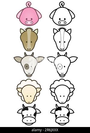 Vector illustration set of different cartoon farm animals. All vector objects and details are isolated and grouped. Colors and transparent backgrou... Stock Vector